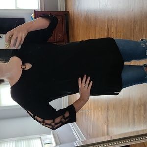 Black long sleeve cut-out blouse. Size L. JM Collection